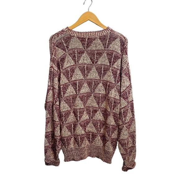 John Weitz Maroon Kint Pullover Medium Sweater Made in USA Y2K Triangular Print - Picture 4 of 10